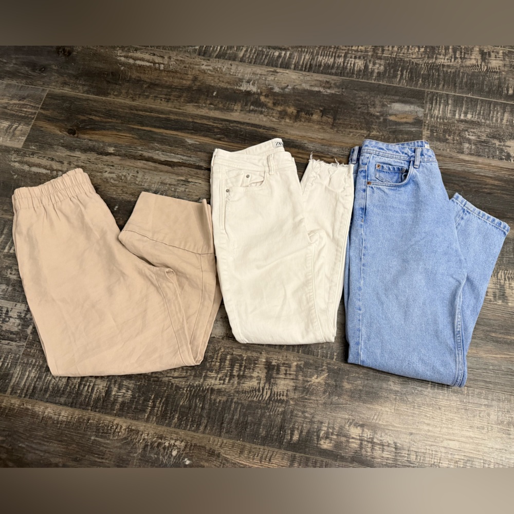 ZARA Three Casual Pants Trio - Beige, Cream & Light Blue